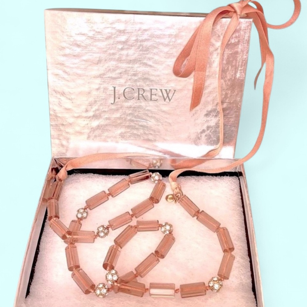 Vtg J. Crew Apricot Glass Beaded Ribbon Necklace